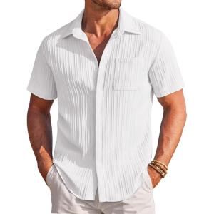 imageCOOFANDY Mens Casual Shirts Short Sleeve Button Down Shirts Fashion Textured Summer Beach ShirtWhite
