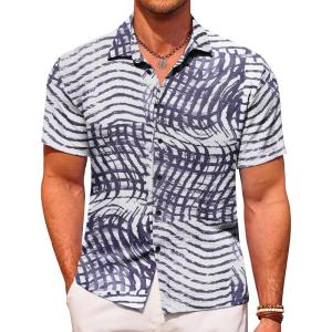 imageCOOFANDY Mens Casual Short Sleeve Button Down Shirt Textured Summer Beach ShirtPrintedpalm Tree
