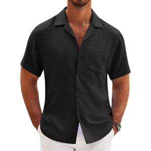imageCOOFANDY Mens Casual Short Sleeve Button Down Shirts Cuban Linen Textured Shirt Summer Beach WearBlack