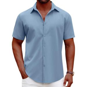 imageCOOFANDY Mens Casual Short Sleeve Button Down Shirts Summer Untucked Wrinkle Free ShirtsBlue