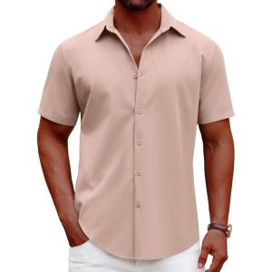 imageCOOFANDY Mens Casual Short Sleeve Button Down Shirts Summer Untucked Wrinkle Free ShirtsLight Pink