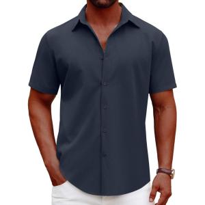 imageCOOFANDY Mens Casual Short Sleeve Button Down Shirts Summer Untucked Wrinkle Free ShirtsNavy Blue