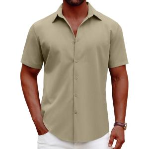 imageCOOFANDY Mens Casual Short Sleeve Button Down Shirts Summer Untucked Wrinkle Free ShirtsOlive Green