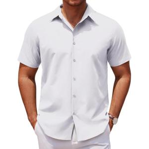imageCOOFANDY Mens Casual Short Sleeve Button Down Shirts Untucked Dress Shirts Wrinkle Free Summer Wedding Shirts SolidAwhite