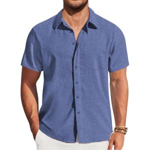 imageCOOFANDY Mens Casual Short Sleeve Shirts Button Down Summer Beach Shirt Lightweight Textured Tops with PocketBlue