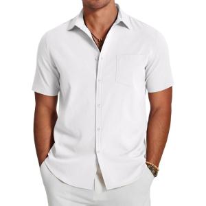 imageCOOFANDY Mens Casual Summer Beach Wrinkle Free Shirts Short Sleeve Button Down Lightweight Untucked Textured ShirtWhite