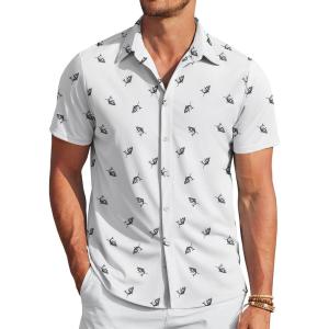 imageCOOFANDY Mens Casual Wrinkle Free Shirts Short Sleeve Button Down Summer Stretch Dress ShirtWhite Full Shark