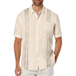 imageCOOFANDY Mens Cuban Guayabera Shirt Short Sleeve Linen Button Down Shirts Casual Summer Beach TopsBeige