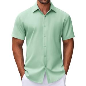 imageCOOFANDY Mens Dress Shirts Button Down Short Sleeve Shirt Summer Shirts Business Casual Wedding ShirtLight Green