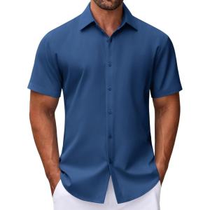 imageCOOFANDY Mens Dress Shirts Button Down Short Sleeve Shirt Summer Shirts Business Casual Wedding ShirtNavy Blue