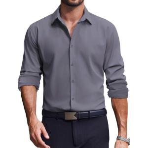 imageCOOFANDY Mens Dress Shirts Long Sleeve Casual Button Down Shirt Solid Wrinkle Free Formal Business ShirtsDark Grey