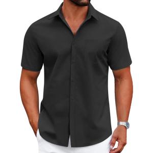 imageCOOFANDY Mens Dress Shirts Short Sleeve Business Casual Shirts Regular Fit Casual Button Down Untucked ShirtsAblack