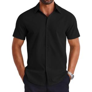 imageCOOFANDY Mens Dress Shirts Short Sleeve Lightweight Wrinkle Free Untucked Button Down ShirtBlack