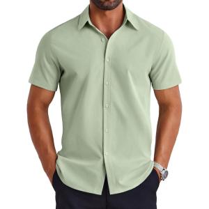 imageCOOFANDY Mens Dress Shirts Short Sleeve Lightweight Wrinkle Free Untucked Button Down ShirtLight Green