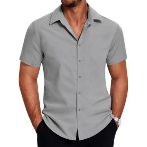 imageCOOFANDY Mens Dress Shirts Short Sleeve Lightweight Wrinkle Free Untucked Button Down ShirtLight Grey