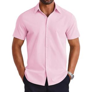 imageCOOFANDY Mens Dress Shirts Short Sleeve Lightweight Wrinkle Free Untucked Button Down ShirtLight Pink