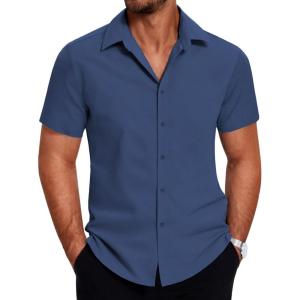 imageCOOFANDY Mens Dress Shirts Short Sleeve Lightweight Wrinkle Free Untucked Button Down ShirtNavy