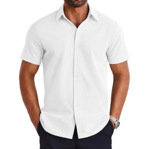 imageCOOFANDY Mens Dress Shirts Short Sleeve Lightweight Wrinkle Free Untucked Button Down ShirtWhite