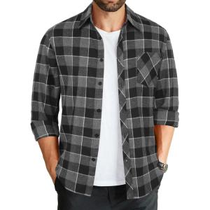 imageCOOFANDY Mens Flannel Plaid Shirts Long Sleeve Button Down Shirts Casual Fall Shirt JacketDark Grey
