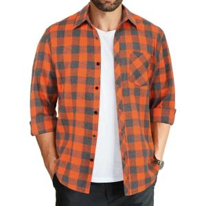 imageCOOFANDY Mens Flannel Plaid Shirts Long Sleeve Button Down Shirts Casual Fall Shirt JacketOrange