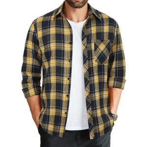 imageCOOFANDY Mens Flannel Plaid Shirts Long Sleeve Button Down Shirts Casual Fall Shirt JacketYellow