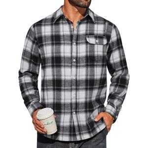 imageCOOFANDY Mens Flannel Plaid Shirts Long Sleeve Casual Button Down Cotton Shirt with PocketBlack White Plaid