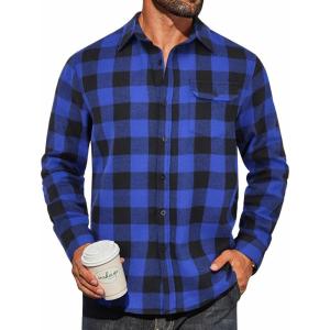 imageCOOFANDY Mens Flannel Plaid Shirts Long Sleeve Casual Button Down Cotton Shirt with PocketBlue Black Plaid