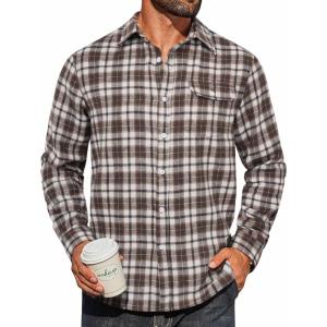 imageCOOFANDY Mens Flannel Plaid Shirts Long Sleeve Casual Button Down Cotton Shirt with PocketBrown White Plaid