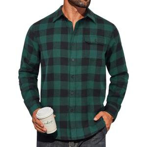 imageCOOFANDY Mens Flannel Plaid Shirts Long Sleeve Casual Button Down Cotton Shirt with PocketGreen Black Plaid