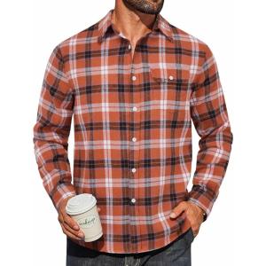 imageCOOFANDY Mens Flannel Plaid Shirts Long Sleeve Casual Button Down Cotton Shirt with PocketOrange Black Plaid