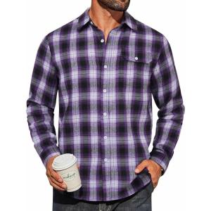 imageCOOFANDY Mens Flannel Plaid Shirts Long Sleeve Casual Button Down Cotton Shirt with PocketPurple Black Plaid