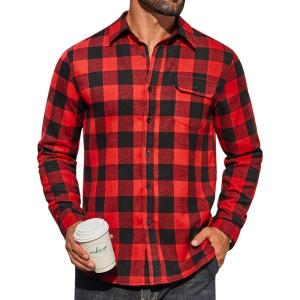 imageCOOFANDY Mens Flannel Plaid Shirts Long Sleeve Casual Button Down Cotton Shirt with PocketRed Black Plaid