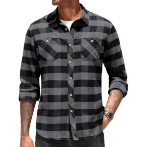 imageCOOFANDY Mens Flannel Plaid Shirts Long Sleeve Casual Button Down Shirt with PocketsDark Grey