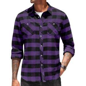 imageCOOFANDY Mens Flannel Plaid Shirts Long Sleeve Casual Button Down Shirt with PocketsPurple
