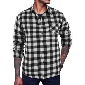 imageCOOFANDY Mens Flannel Plaid Shirts Long Sleeve Casual Cotton Button Down Shirts2  Black