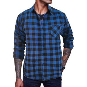 imageCOOFANDY Mens Flannel Plaid Shirts Long Sleeve Casual Cotton Button Down Shirts2  Blue