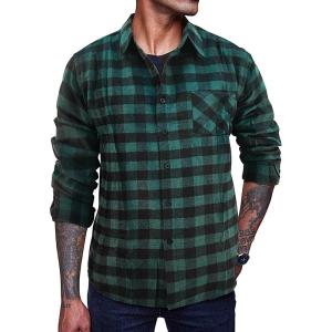 imageCOOFANDY Mens Flannel Plaid Shirts Long Sleeve Casual Cotton Button Down Shirts2  Green