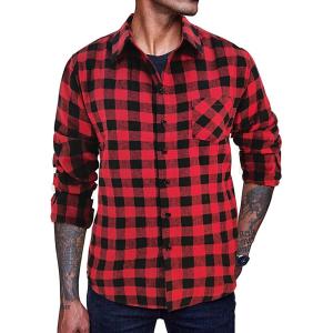 imageCOOFANDY Mens Flannel Plaid Shirts Long Sleeve Casual Cotton Button Down Shirts2  Red
