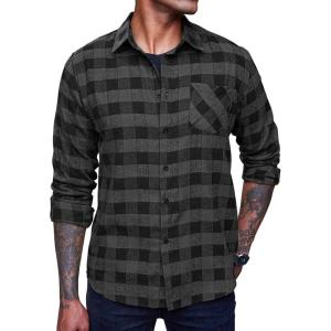 imageCOOFANDY Mens Flannel Plaid Shirts Long Sleeve Casual Cotton Button Down ShirtsA  Gray