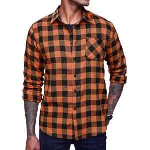 imageCOOFANDY Mens Flannel Plaid Shirts Long Sleeve Casual Cotton Button Down ShirtsA  Orange