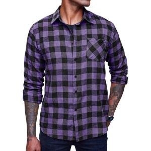 imageCOOFANDY Mens Flannel Plaid Shirts Long Sleeve Casual Cotton Button Down ShirtsA  Purple
