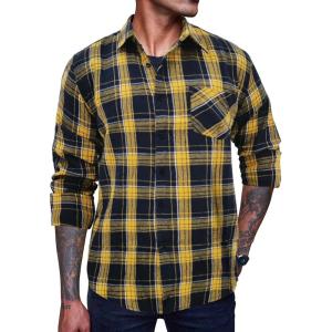 imageCOOFANDY Mens Flannel Plaid Shirts Long Sleeve Casual Cotton Button Down ShirtsYellow