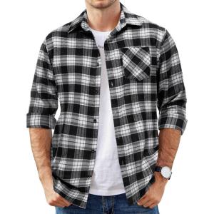 imageCOOFANDY Mens Flannel Shirts Long Sleeve Button Down Plaid Shirt Lightweight Shirt JacketBlack  White
