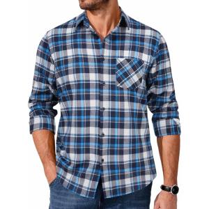 imageCOOFANDY Mens Flannel Shirts Long Sleeve Button Down Plaid Shirt Lightweight Shirt JacketBlue  Navy Blue