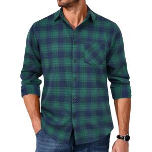 imageCOOFANDY Mens Flannel Shirts Long Sleeve Button Down Plaid Shirt Lightweight Shirt JacketGreen  Blue
