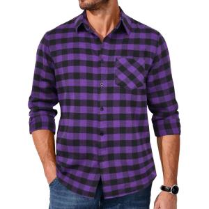 imageCOOFANDY Mens Flannel Shirts Long Sleeve Button Down Plaid Shirt Lightweight Shirt JacketPurple  Black