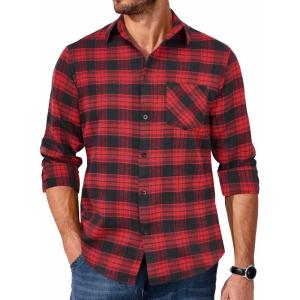 imageCOOFANDY Mens Flannel Shirts Long Sleeve Button Down Plaid Shirt Lightweight Shirt JacketRed  Black