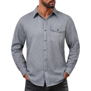 imageCOOFANDY Mens Flannel Shirts Long Sleeve Button Down Shirt Casual Plaid Shirts with PocketGrey Heather