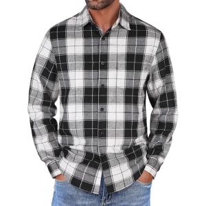 imageCOOFANDY Mens Flannel Shirts Long Sleeve Button Down Shirt with Pocket Casual Shirts Work Shirts for MenBlack and White