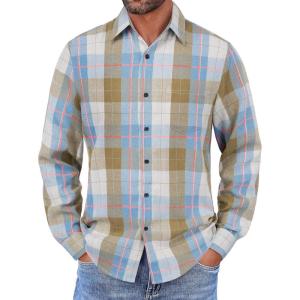 imageCOOFANDY Mens Flannel Shirts Long Sleeve Button Down Shirt with Pocket Casual Shirts Work Shirts for MenBlue Brown